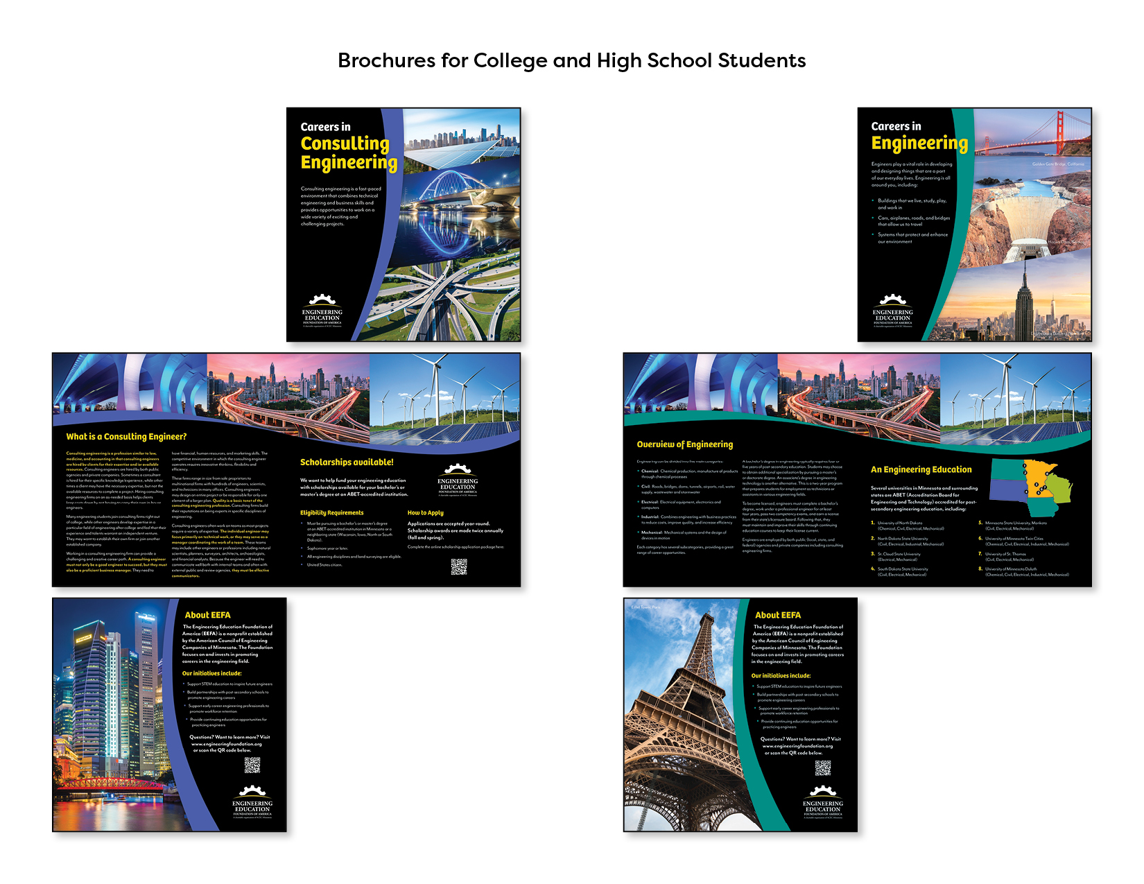 images of brochures created for college and high school students.